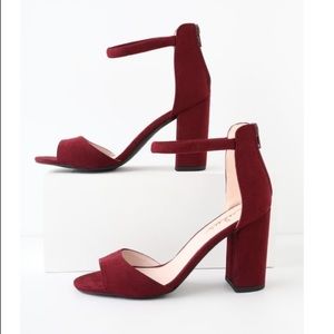 Burgundy Suede Ankle Strap Heels